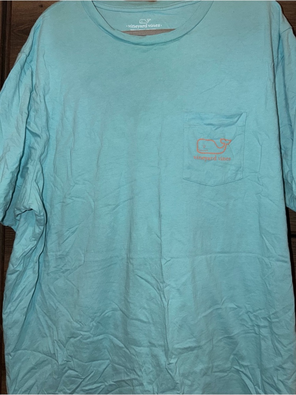 Vineyard Vines Light Blue Pocket Tee with Coral Whale Logo
